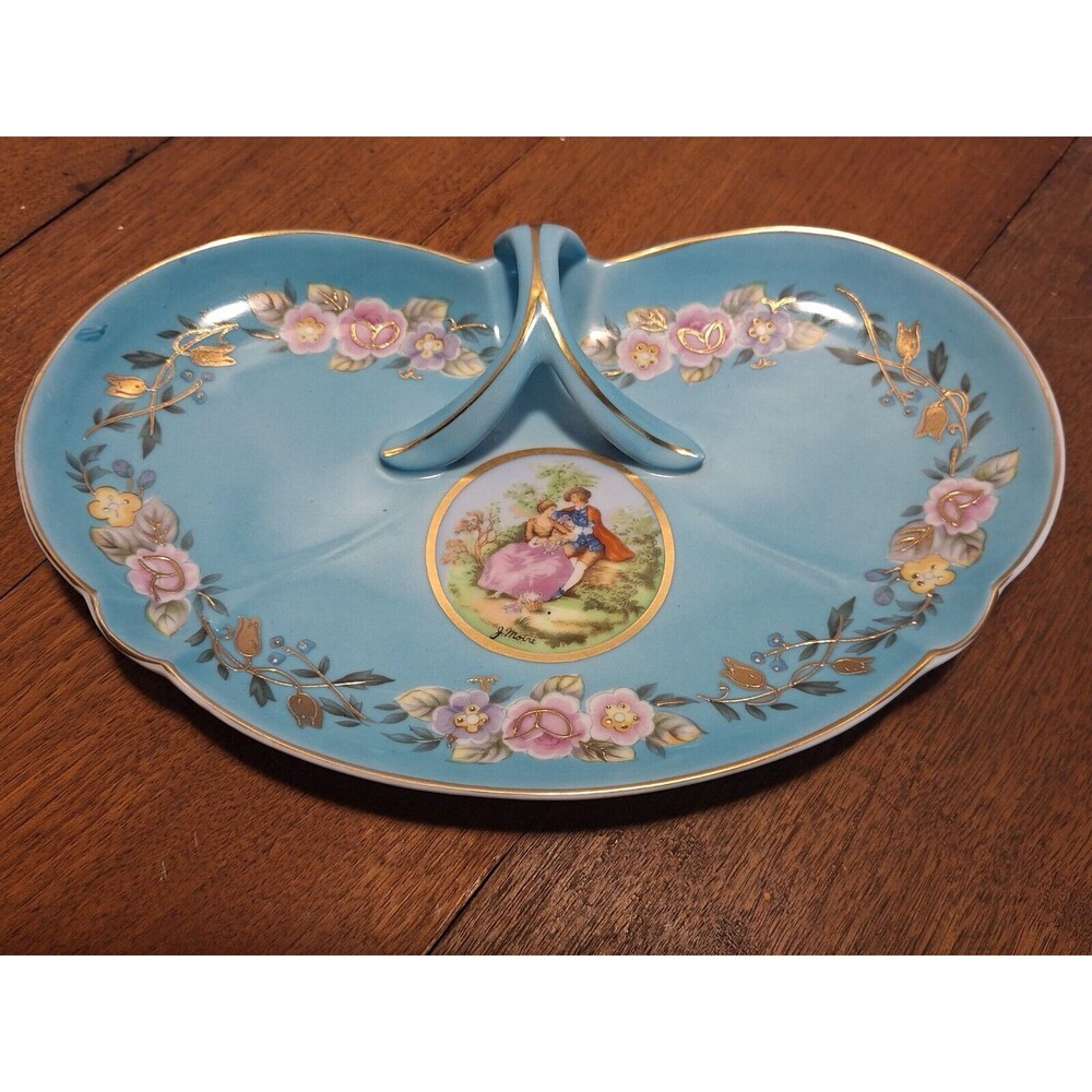 VTG Original Arnart Creation Blue Vanity Tray w/Loop Handle Couple Courting